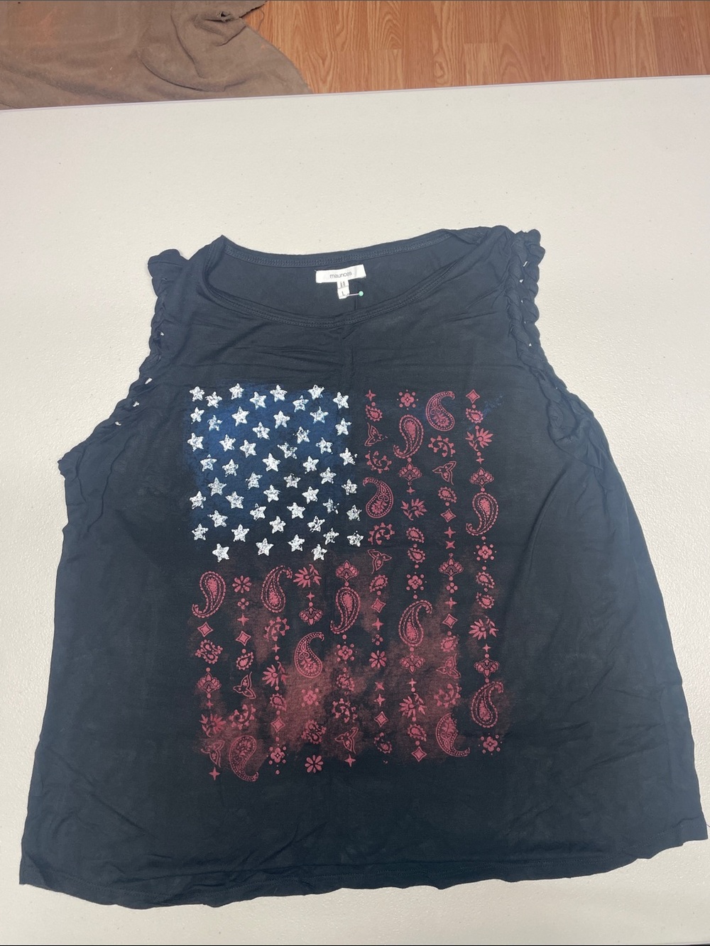 Maurices Black Tank with Red Paisley Flag and White Stars